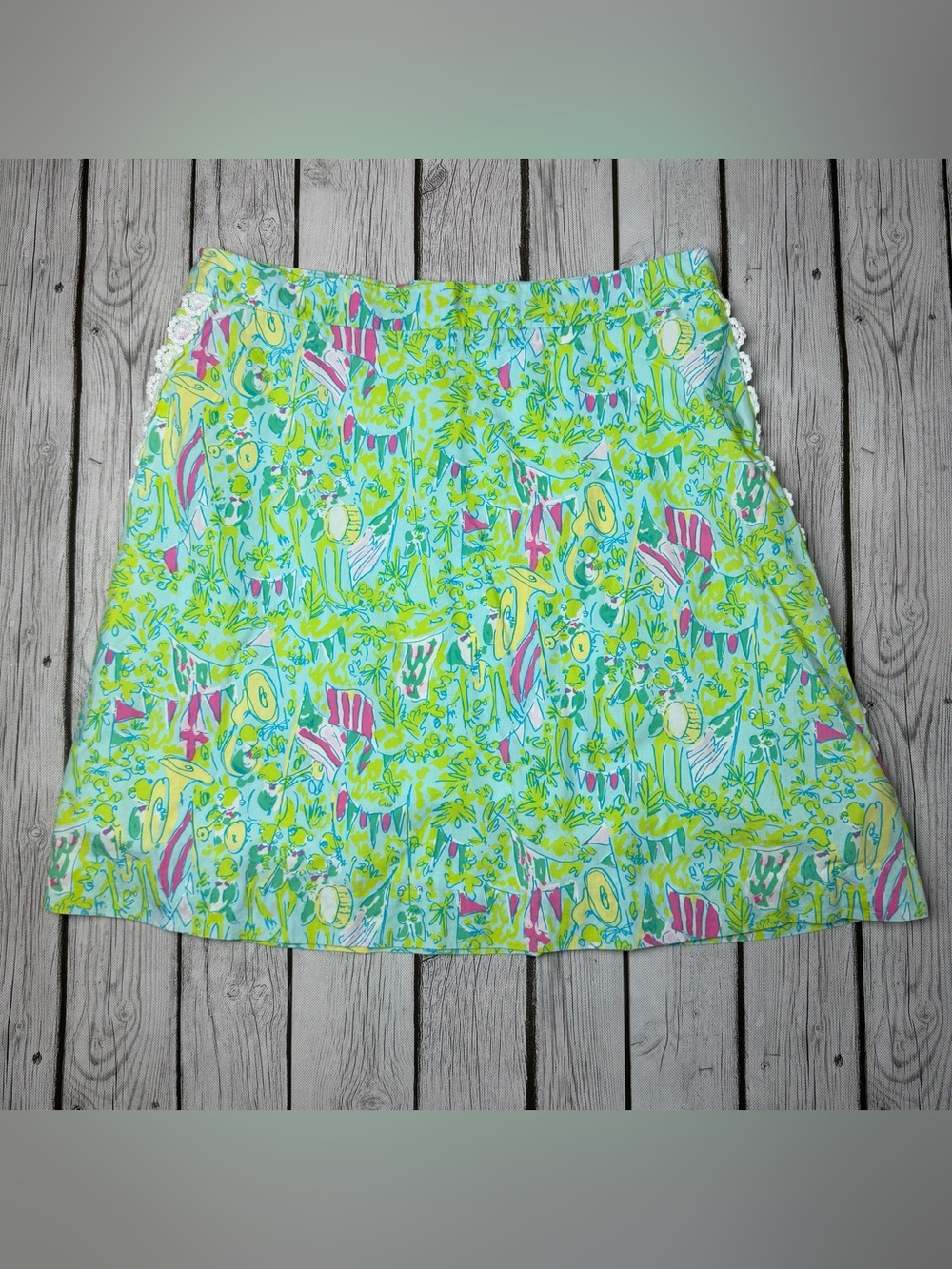 Lilly Pulitzer Women's 10 Skirt Hops and Pops A-Line Lace Trim Party Skirt